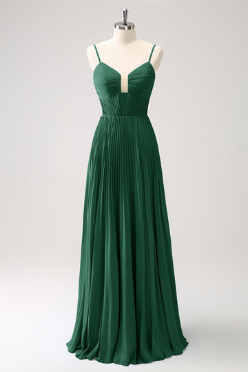 Vestido de dama de honor con tirantes de espagueti azul pavo real